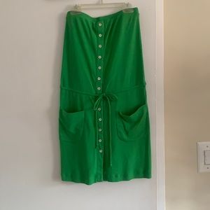 1 Green strapless, button accent dress